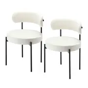 2pcs Dining Chair Set Round Upholstered Boucle Kitchen Lounge Seats Backrest Living Room Desk Seating Sherpa Metal Legs