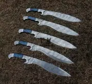 Set Of 5 Handmade Damascus Steel Full Tang Hunting Machete With Sheath