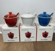 "Cerise White & Marseille" LE CREUSET Condiment Pots NWT Jam Jelly Jar Indian
