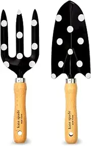 Kate Spade New York 2 Piece Gardening Hand Tools, Cute Garden Tool Set Includes Hand Rake and Trowel, Picture Dot Green,White
