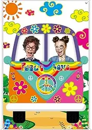 60's Hippie Bus Photo Prop 60s Party Decorations Large Fabric Retro Groovy Van Prop Hippie Selfie Frame Backdrop Background Banner Birthday Party Supplies Retro 60s 70s Party Favors 59 x 39.4 Inch