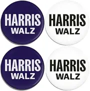 [State & Water] Harris-Walz 2024 Political Buttons, 2.25" Pin-Back, White & Navy, 4-Pack & 12-Pack