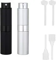 Pack of 2 8 ml Aluminium Perfume Atomiser, Refillable, Empty, Travel Perfume Atomiser for Men and Women, Travel Atomiser Bottle for Travel, Perfume Atomiser Refillable (Black/Silver)
