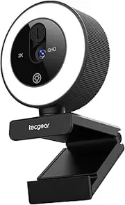 Sentinel Glo, 2K Webcam wirh Ring Light, Built-in Privacy Shutter, Auto Focus QHD Resolution Privacy Lens Cover, Built-in Microphone