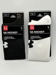 NEW 2 PAIRS UNDER ARMOUR YOUTH OVER THE CALF HOCKEY SOCKS SIZE 13.5-4Y WHITE BLK