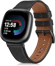 Fintie Bands Compatible with Fitbit Versa 4 / Fitbit Versa 3 / Sense 2 / Fitbit Sense, Genuine Leather Band Replacement Accessories Strap Wristband