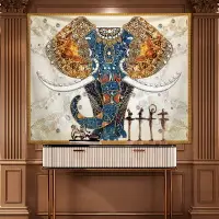 在飛比找樂天市場購物網優惠-中式客廳裝飾畫掛布壁毯北歐沙發背景墻布藝油畫大象麋鹿棉麻掛毯