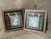 WPS40-Christmas Deer Decorative Decoupaged Framed Chalkboard Hangers