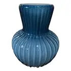West Elm Blue Decorative Linear Caned Glass Vase