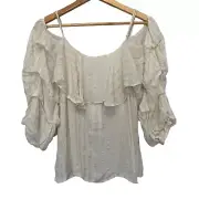 Seed Heritage Size 8 Cream Metallic Thread Stripe Sheer Cold Shoulder Blouse NWT