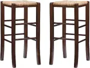 Augustus Walnut Backless Barstool with Woven Seagrass Seat, Set of 2