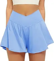 [Friptspyg] Sports Trousers Women's Short Running Shorts 2 in 1 Running Shorts with Pocket V-Shaped High Waist Sports Shorts Summer Elastic Gym Training Shorts