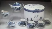 Johnson Bros Willow Blue 13 Pc Tea Set Teapot Cream Sugar Cups Saucers New Mint