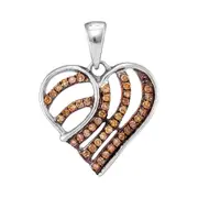 14k White Gold Brown Diamond Striped Heart Pendant 1/4 Cttw