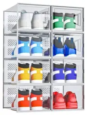 XX-Large Foldable Shoe Storage Box, 8 Pack Shoe Boxes Clear Plastic Stackable...