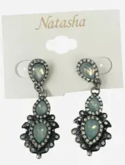 Natasha Drop Earrings Dangle Rhinestones Chandlier Silver Tone Teardrop NEW
