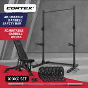 CORTEX SR3 Squat Rack with 100kg Olympic Bumper Weight, Bar and Bench Set