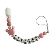 Panny & Mody Chewable Pacifier Clip with Crown 'Kristal' in Pink