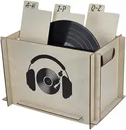 FINGERINSPIRE Record Storage Crate 10x9.25x13.8inch Vinyl Albums Storage Pale Goldenrod Color Wooden Holder Headphone Print Wood Storage Boxes with Hole Handles for Music Records Vinyl Albums