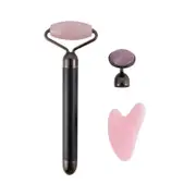 Supperstore 3 In 1 Face-lift Beauty Instrument Jade Roller Massager Electric Face-lift Instrument Beauty Massage Stick-Black