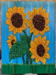 ~Sunflowers~✨Glitter Crushed/Broken Glass, Canvas Painting, Abstract Art!!