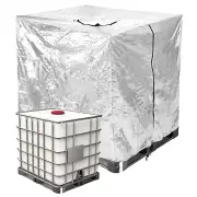 IBC Tote Cover, 47"L x 39"W x 45"H Zipper Protective Hood 275 Gallon, Silver