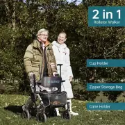 10” Deluxe ELENKER Rollator Walker 2 in 1 Medical Aid Wheelchair Transport Chair