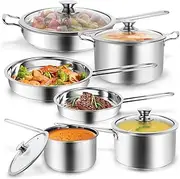 [Aufranc] 10-Piece Pots and Pans Set, Stainless Steel Cookware Set- Includes Ergonomic Handle Saucepans, Skillets, Dutch Oven, Stockpot, Steamer & More - Premium Pots and Pans for Home Chefs