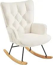 Nursery Rocking Chair with high backrest Cushion Glider Rocking Chair with Armchair Comfortable Office Bedroom Living Room Beige