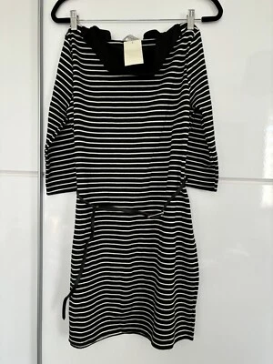 Peacocks Black And White Striped Fit And Flare Dress Ladies Size 16 BNWT
