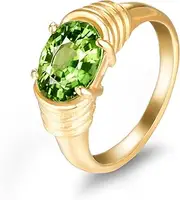 [Melhill] Titanium Steel Green Cubic Zirconia Ring Gold Plated Hypoallergenic Everyday Wear Elegant Jewelry for Women Size 7