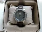 FOSSIL Watch Ladies Grey Leather Metallic Band Rhinestone Bezel Classical Jazz