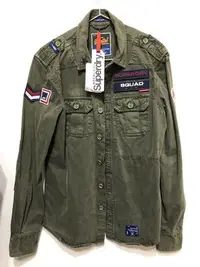 在飛比找Yahoo!奇摩拍賣優惠-全新 superdry 軍裝襯衫 軍綠色 男款 重磅 尺寸：