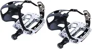 Perfeclan 1/2 '' 9/16 "Aluminum Alloy Bike Pedals with Toe Clips/Cages and Straps, Pedals for Indoor Exercise Bike Mountain Pair