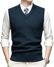 [Fulbant] Men's V-Neck Business Casual Pullover Wear Warm Sleeveless Wool Knitted Sweater Vest