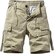[Generic] Summer Cargo Short for Mens Button Pull On Loose Fit Quick Dry Hiking Outdoors Vacation Bottoms with Zipper Pocket