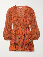 [Ulla Johnson] Ulla Johnson - Lya Ruffled Floral-print Silk-crepon Mini Dress - Orange - US6 US 6 Orange