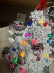 Ceramic Snowman Christmas Tree 16 In With Base And Star