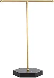 [YTJHOME] Jewelry Stand Display Necklace Holder T-Bar Plated Metal Tabletop Jewelry Organizer Tower for Show Jewelry Hanging Pendant Earring Bracelet Ring Accessorie with Black Marble Plywood Bases.