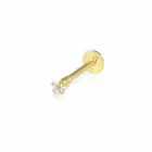 14K Solid Yellow Gold CZ Round Lip Stud Ring 16g - Labret Monroe Chin Tragus Ear