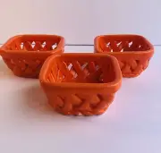 NWT Ashland Orange Woven Latticed Ceramic Mini Basket Bowls Open Weave Set Of 3