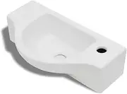 vidaXL White Ceramic Bathroom Sink Basin, Wall Hung Style with Faucet Hole, Modern High Gloss Finish, Easy to Clean