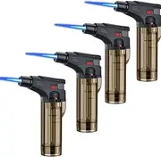 4 Pack of Torch Lighter, Jet Flame Lighter Refillable Gas Butane Lighter with Visible Fuel Tank, Adjustable Flame Windproof Lighter for Candle, Kitchen, Outdoor, Indoor(Not Gas) (Black)