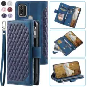 Luxury Rhombic Leather Wallet Case Zipper Flip Card Case For Nokia C21 Plus