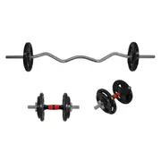 Total 33.5kg - 120cm Curl Bar Barbell Weight Set + 36cm Dumbell Bar Weight Set