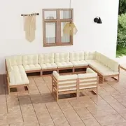 Patio Sets 12 Piece Garden Lounge Set&Cushions Honey Brown Solid Pinewood