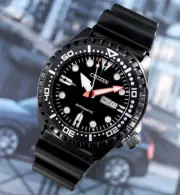 Citizen Automatic Black Dial Rubber Strap Men's Watch NH8385-11E