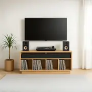 EDISON Media Stand 1200mm, Vinyl Record Storage & Component Cabinet in Red Oak Finish by Tauris