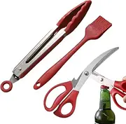 Kitchen Cooking Tongs, Outdoor Food Clip with Shears Oil Brush, Grilling Utensils Kit, Barbecue Clamp, Fried Steak Clamp for Gripper Bread Clip
