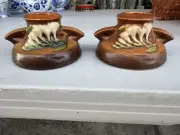 ROSEVILLE FREESIA 1945 MID CENTURY MODERN POTTERY CANDLE HOLDERS SET OF 2 TWO